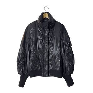 Add Womens Puffer Down Jacket With Ribbed Cuffs & Hem Dark Gray Size S